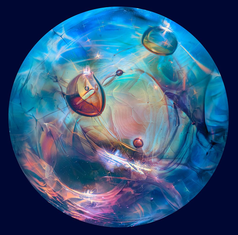 USA-Colorado-Fort Collins. Close-up of borosilicate glass handmade marble globe.